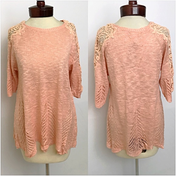 Gorgeous Scalloped Lace Knit Flowy Peach Top sold - Picture 5 of 8